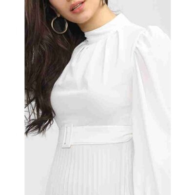 White Beautiful Gown Dress | Full sleeves | Closed neck - Image 3