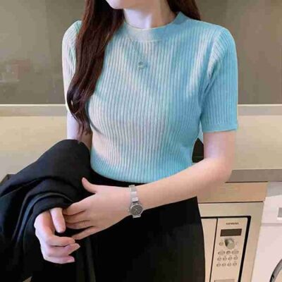 Blue Rib Knit Regular Top - Image 2